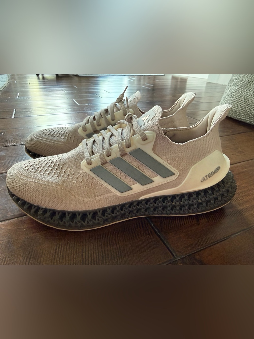 adidas Men’s Knit Sneakers in Light Beige with Gray 4D Midsole - Picture 3 of 7